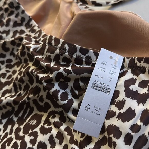 NWT J.Crew Women’s Brown Leopard Print Ruched Bandeau One Piece Swimsuit Size 2 - Picture 10 of 11